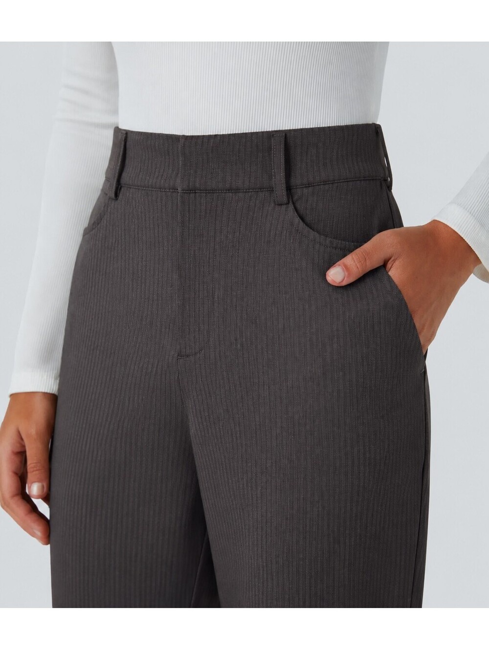 Halara Flex High Waisted Pocket Solid Work Pants Charcoal Pinstripe Size Medium - Picture 6 of 8